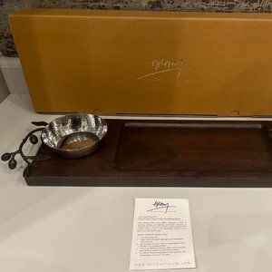 *NIB* MICHAEL ARAM "OLIVE BRANCH" Wood & Hammered Stainless Dipping Board Tray